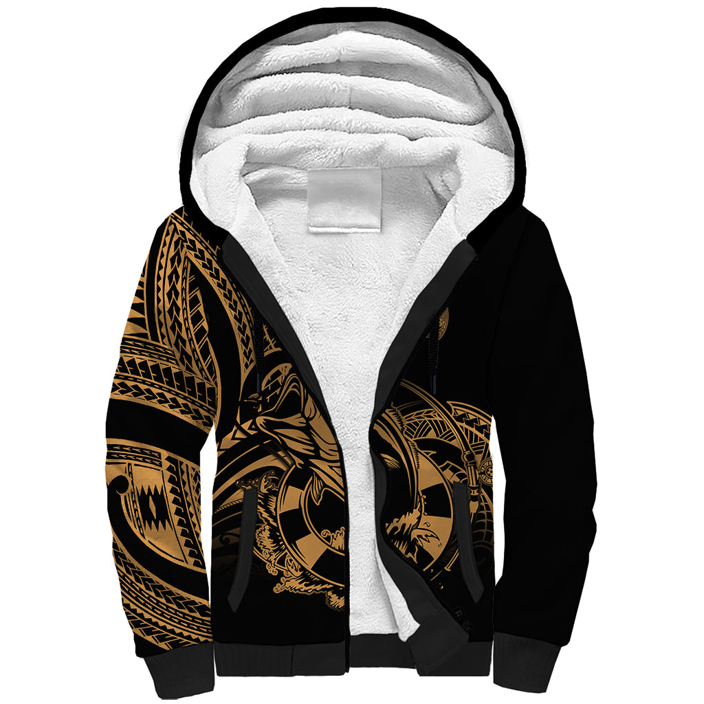 Polynesia Sherpa Hoodie Fish Hook Tattoo Go Fishing Polynesian Pattern Gold - Wonder Print Shop