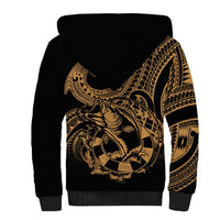 Polynesia Sherpa Hoodie Fish Hook Tattoo Go Fishing Polynesian Pattern Gold - Wonder Print Shop