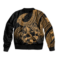 Polynesia Sleeve Zip Bomber Jacket Fish Hook Tattoo Go Fishing Polynesian Pattern Gold - Wonder Print Shop