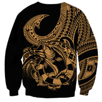 Polynesia Sweatshirt Fish Hook Tattoo Go Fishing Polynesian Pattern Gold - Wonder Print Shop