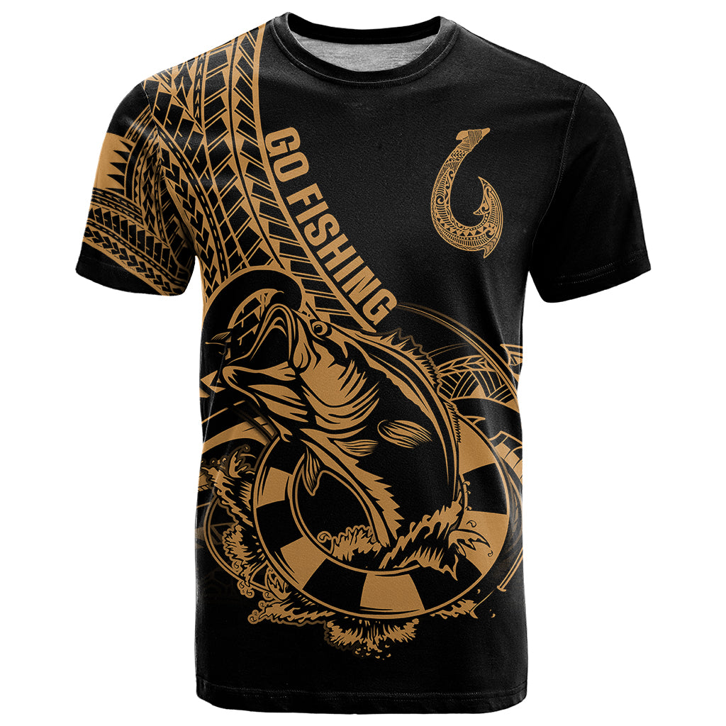 Polynesia T Shirt Fish Hook Tattoo Go Fishing Polynesian Pattern Gold - Wonder Print Shop