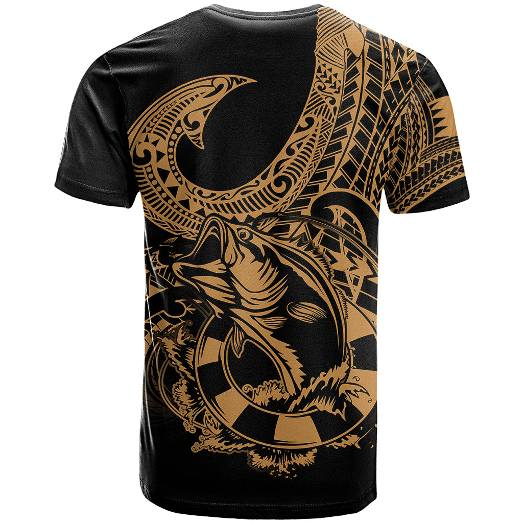 Polynesia T Shirt Fish Hook Tattoo Go Fishing Polynesian Pattern Gold - Wonder Print Shop