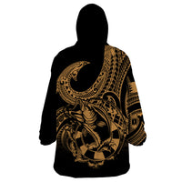 Polynesia Wearable Blanket Hoodie Fish Hook Tattoo Go Fishing Polynesian Pattern Gold - Wonder Print Shop