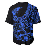 Polynesia Baseball Jersey Fish Hook Tattoo Go Fishing Polynesian Pattern Blue - Wonder Print Shop