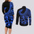 Polynesia Couples Matching Long Sleeve Bodycon Dress and Long Sleeve Button Shirts Fish Hook Tattoo Go Fishing Polynesian Pattern Blue - Wonder Print Shop