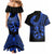 Polynesia Couples Matching Mermaid Dress and Hawaiian Shirt Fish Hook Tattoo Go Fishing Polynesian Pattern Blue - Wonder Print Shop