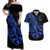 Polynesia Couples Matching Off Shoulder Maxi Dress and Hawaiian Shirt Fish Hook Tattoo Go Fishing Polynesian Pattern Blue - Wonder Print Shop