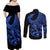 Polynesia Couples Matching Off Shoulder Maxi Dress and Long Sleeve Button Shirts Fish Hook Tattoo Go Fishing Polynesian Pattern Blue - Wonder Print Shop