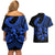 Polynesia Couples Matching Off Shoulder Short Dress and Hawaiian Shirt Fish Hook Tattoo Go Fishing Polynesian Pattern Blue - Wonder Print Shop