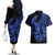 Polynesia Couples Matching Off The Shoulder Long Sleeve Dress and Hawaiian Shirt Fish Hook Tattoo Go Fishing Polynesian Pattern Blue - Wonder Print Shop