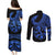 Polynesia Couples Matching Puletasi Dress and Long Sleeve Button Shirts Fish Hook Tattoo Go Fishing Polynesian Pattern Blue - Wonder Print Shop