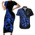 Polynesia Couples Matching Short Sleeve Bodycon Dress and Hawaiian Shirt Fish Hook Tattoo Go Fishing Polynesian Pattern Blue - Wonder Print Shop