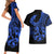 Polynesia Couples Matching Short Sleeve Bodycon Dress and Hawaiian Shirt Fish Hook Tattoo Go Fishing Polynesian Pattern Blue - Wonder Print Shop