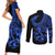 Polynesia Couples Matching Short Sleeve Bodycon Dress and Long Sleeve Button Shirts Fish Hook Tattoo Go Fishing Polynesian Pattern Blue - Wonder Print Shop
