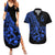 Polynesia Couples Matching Summer Maxi Dress and Hawaiian Shirt Fish Hook Tattoo Go Fishing Polynesian Pattern Blue - Wonder Print Shop