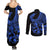Polynesia Couples Matching Summer Maxi Dress and Long Sleeve Button Shirts Fish Hook Tattoo Go Fishing Polynesian Pattern Blue - Wonder Print Shop