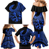 Polynesia Family Matching Mermaid Dress and Hawaiian Shirt Fish Hook Tattoo Go Fishing Polynesian Pattern Blue - Wonder Print Shop