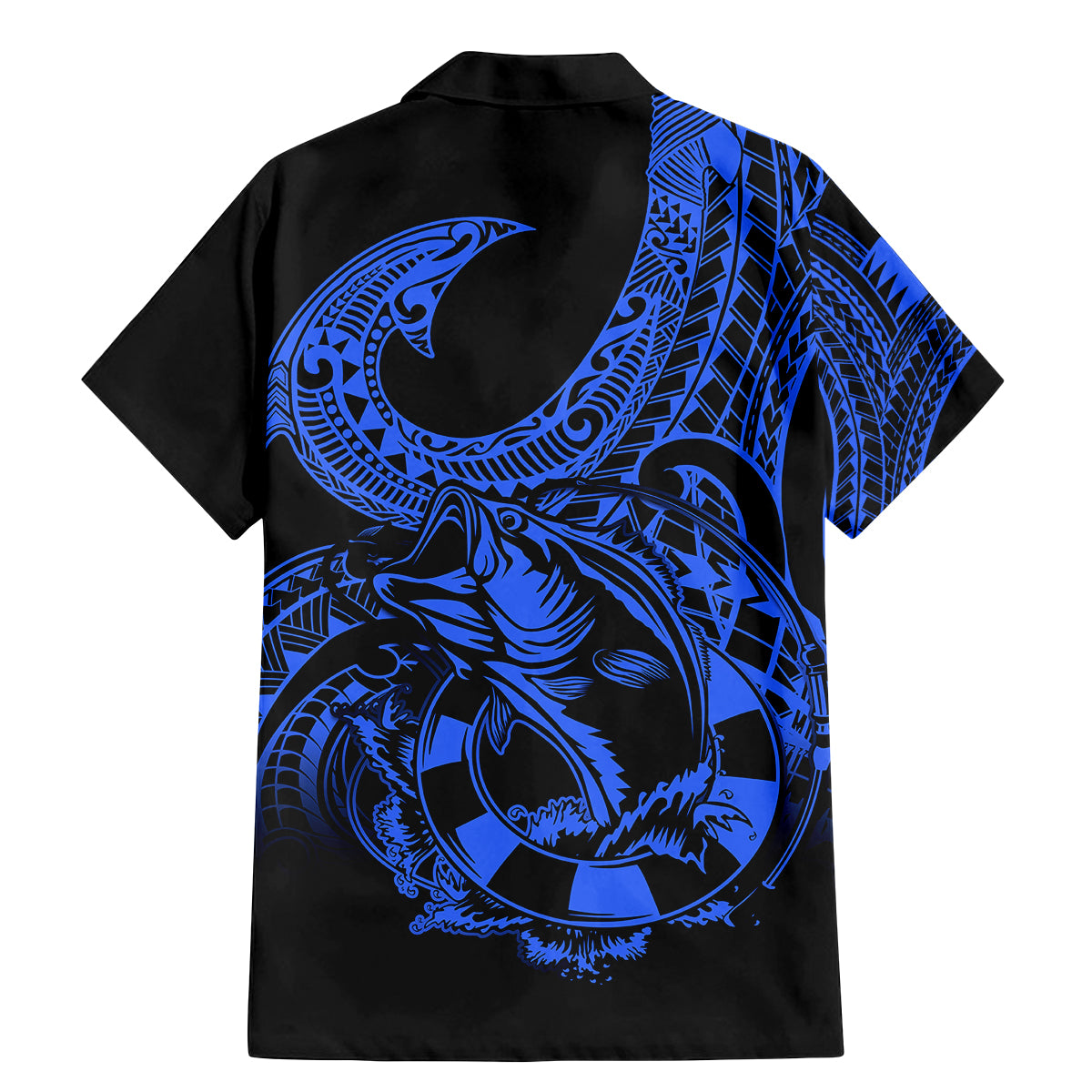 Polynesia Family Matching Mermaid Dress and Hawaiian Shirt Fish Hook Tattoo Go Fishing Polynesian Pattern Blue - Wonder Print Shop