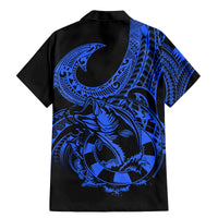 Polynesia Family Matching Mermaid Dress and Hawaiian Shirt Fish Hook Tattoo Go Fishing Polynesian Pattern Blue - Wonder Print Shop