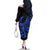 Polynesia Family Matching Off Shoulder Long Sleeve Dress and Hawaiian Shirt Fish Hook Tattoo Go Fishing Polynesian Pattern Blue - Wonder Print Shop