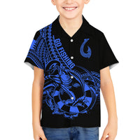 Polynesia Family Matching Off Shoulder Maxi Dress and Hawaiian Shirt Fish Hook Tattoo Go Fishing Polynesian Pattern Blue - Wonder Print Shop