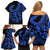 Polynesia Family Matching Off Shoulder Short Dress and Hawaiian Shirt Fish Hook Tattoo Go Fishing Polynesian Pattern Blue - Wonder Print Shop