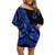Polynesia Family Matching Off Shoulder Short Dress and Hawaiian Shirt Fish Hook Tattoo Go Fishing Polynesian Pattern Blue - Wonder Print Shop