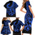 Polynesia Family Matching Short Sleeve Bodycon Dress and Hawaiian Shirt Fish Hook Tattoo Go Fishing Polynesian Pattern Blue - Wonder Print Shop