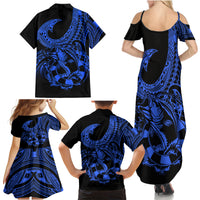 Polynesia Family Matching Summer Maxi Dress and Hawaiian Shirt Fish Hook Tattoo Go Fishing Polynesian Pattern Blue - Wonder Print Shop