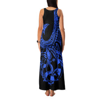 Polynesia Family Matching Tank Maxi Dress and Hawaiian Shirt Fish Hook Tattoo Go Fishing Polynesian Pattern Blue - Wonder Print Shop