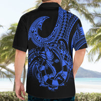 Polynesia Hawaiian Shirt Fish Hook Tattoo Go Fishing Polynesian Pattern Blue - Wonder Print Shop