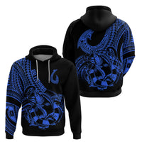 Polynesia Hoodie Fish Hook Tattoo Go Fishing Polynesian Pattern Blue - Wonder Print Shop