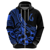 Polynesia Hoodie Fish Hook Tattoo Go Fishing Polynesian Pattern Blue - Wonder Print Shop