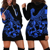 Polynesia Hoodie Dress Fish Hook Tattoo Go Fishing Polynesian Pattern Blue - Wonder Print Shop