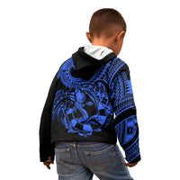 Polynesia Kid Hoodie Fish Hook Tattoo Go Fishing Polynesian Pattern Blue - Wonder Print Shop