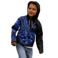 Polynesia Kid Hoodie Fish Hook Tattoo Go Fishing Polynesian Pattern Blue - Wonder Print Shop