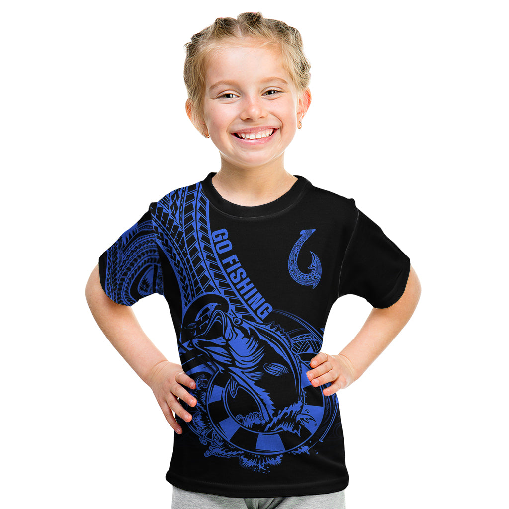 Polynesia Kid T Shirt Fish Hook Tattoo Go Fishing Polynesian Pattern Blue - Wonder Print Shop
