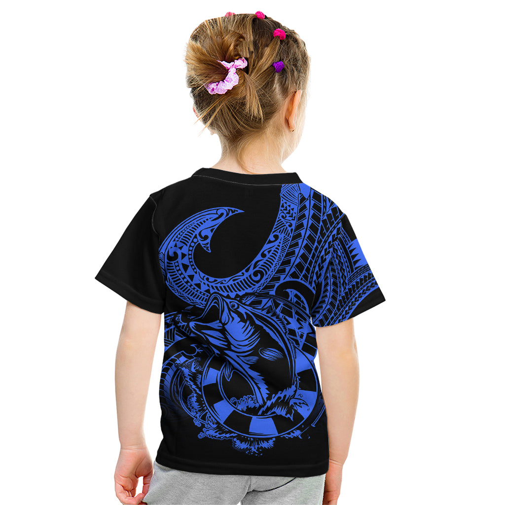 Polynesia Kid T Shirt Fish Hook Tattoo Go Fishing Polynesian Pattern Blue - Wonder Print Shop