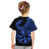 Polynesia Kid T Shirt Fish Hook Tattoo Go Fishing Polynesian Pattern Blue - Wonder Print Shop