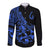 Polynesia Long Sleeve Button Shirt Fish Hook Tattoo Go Fishing Polynesian Pattern Blue - Wonder Print Shop