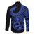 Polynesia Long Sleeve Button Shirt Fish Hook Tattoo Go Fishing Polynesian Pattern Blue - Wonder Print Shop