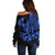 Polynesia Off Shoulder Sweater Fish Hook Tattoo Go Fishing Polynesian Pattern Blue - Wonder Print Shop