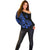 Polynesia Off Shoulder Sweater Fish Hook Tattoo Go Fishing Polynesian Pattern Blue - Wonder Print Shop