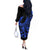 Polynesia Off The Shoulder Long Sleeve Dress Fish Hook Tattoo Go Fishing Polynesian Pattern Blue - Wonder Print Shop