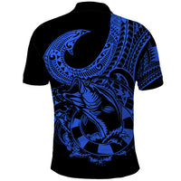 Polynesia Polo Shirt Fish Hook Tattoo Go Fishing Polynesian Pattern Blue - Wonder Print Shop