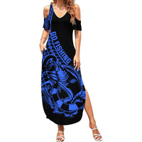 Polynesia Summer Maxi Dress Fish Hook Tattoo Go Fishing Polynesian Pattern Blue - Wonder Print Shop