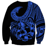 Polynesia Sweatshirt Fish Hook Tattoo Go Fishing Polynesian Pattern Blue - Wonder Print Shop