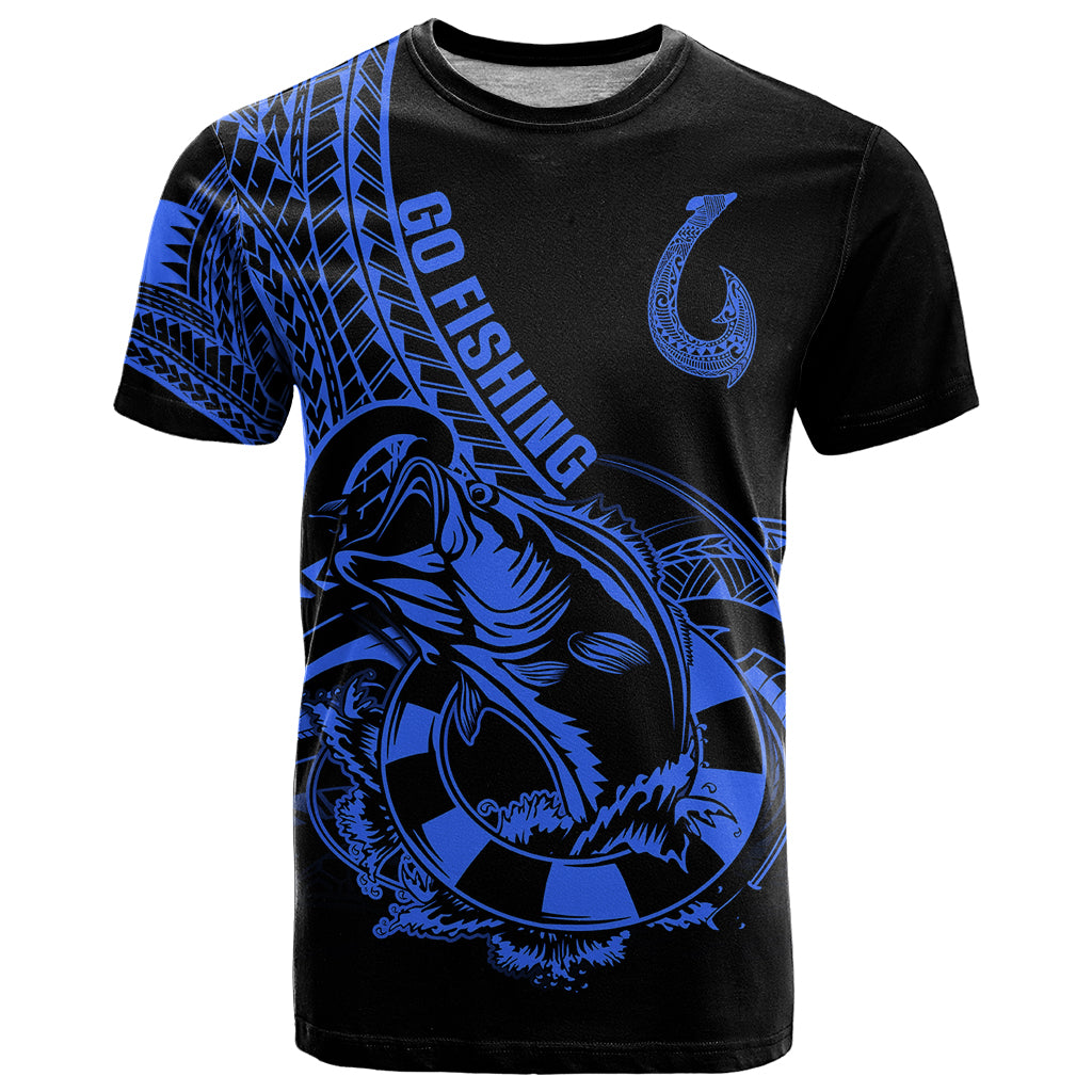 Polynesia T Shirt Fish Hook Tattoo Go Fishing Polynesian Pattern Blue - Wonder Print Shop