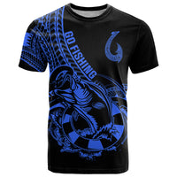 Polynesia T Shirt Fish Hook Tattoo Go Fishing Polynesian Pattern Blue - Wonder Print Shop