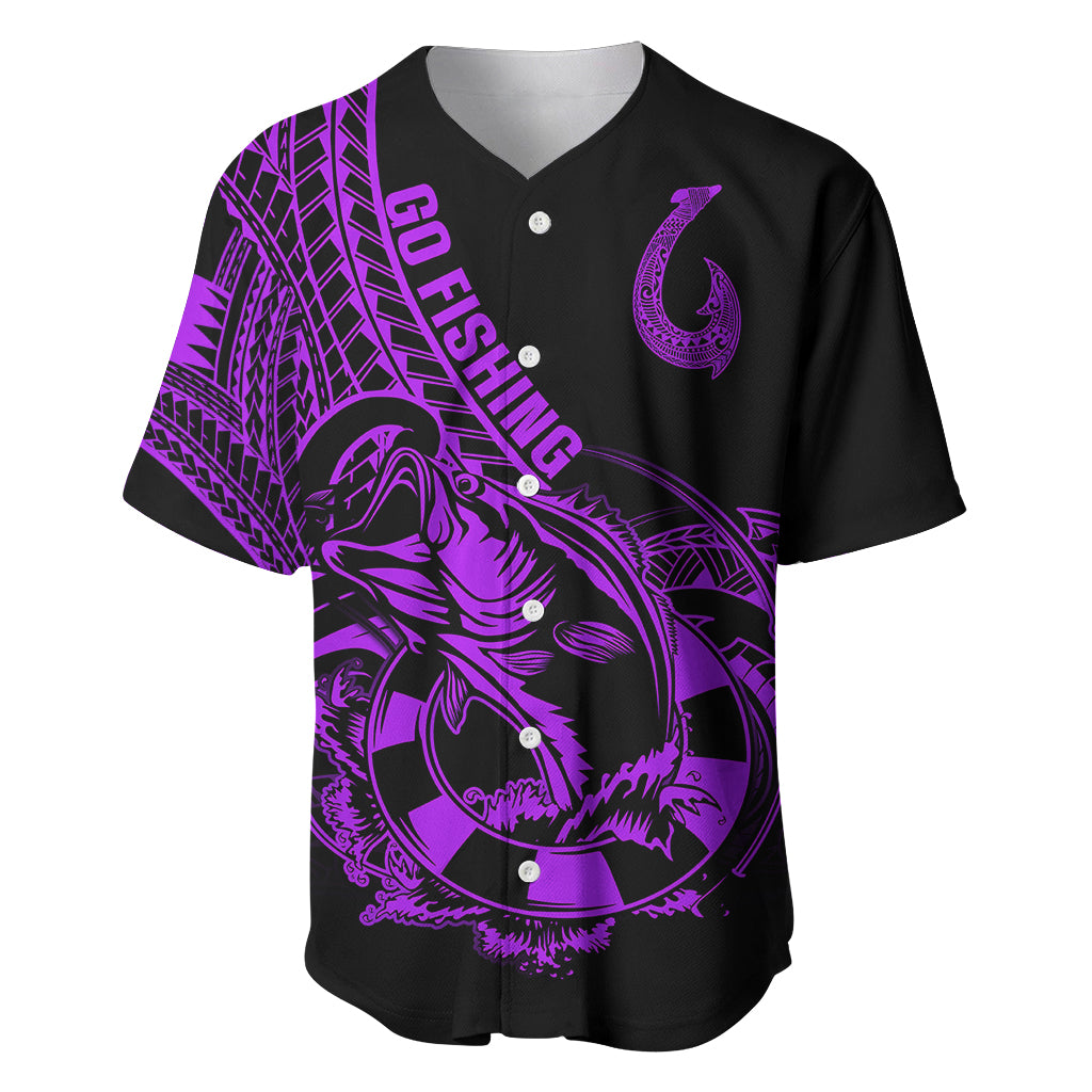 Polynesia Baseball Jersey Fish Hook Tattoo Go Fishing Polynesian Pattern Purple - Wonder Print Shop